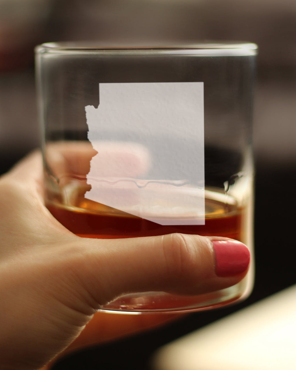 Arizona state outline etched whiskey rocks glass, view 3