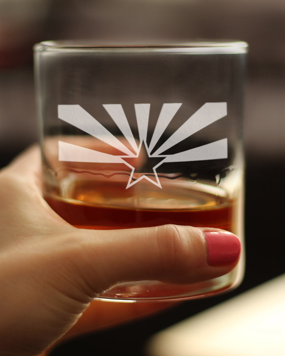 Arizona flag etched whiskey rocks glass, view 3