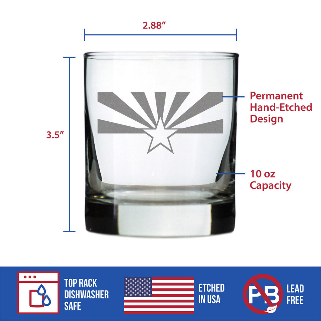 Arizona flag etched whiskey rocks glass, view 4