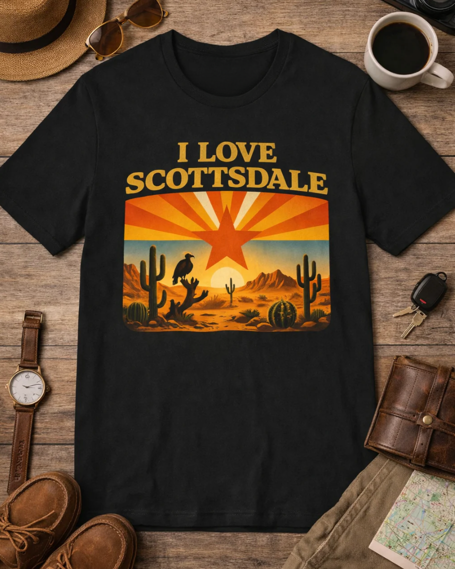 Scottsdale Desert Retro T-Shirt — "I Love Scottsdale" Vintage Tee — front view