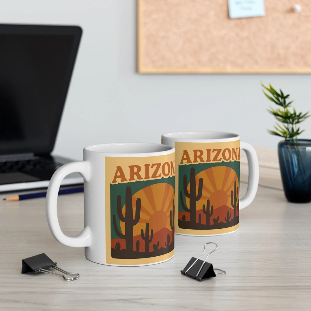 Vintage Cactus Sunset Ceramic mug — lifestyle view