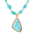 Blue turquoise triangle pendant necklace with turquoise beads