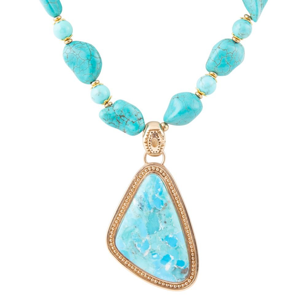 Blue turquoise triangle pendant necklace with turquoise beads