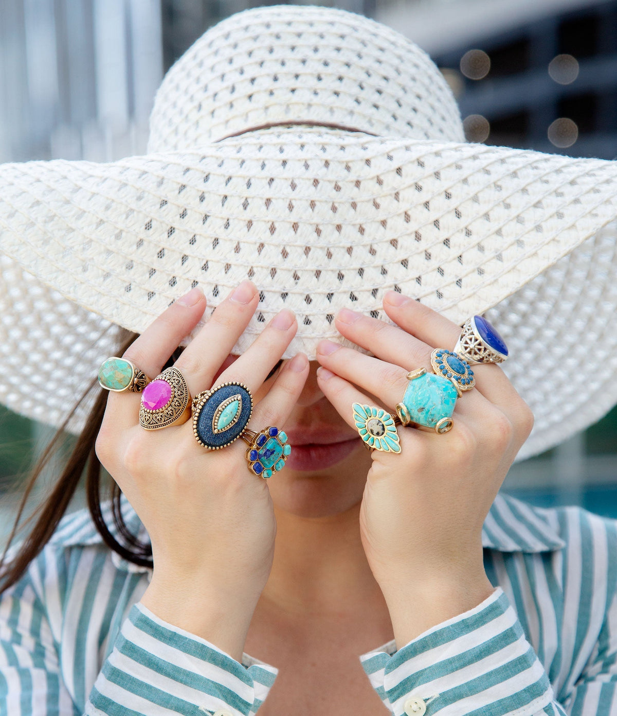 Duality blue lapis and turquoise golden statement ring, view 5