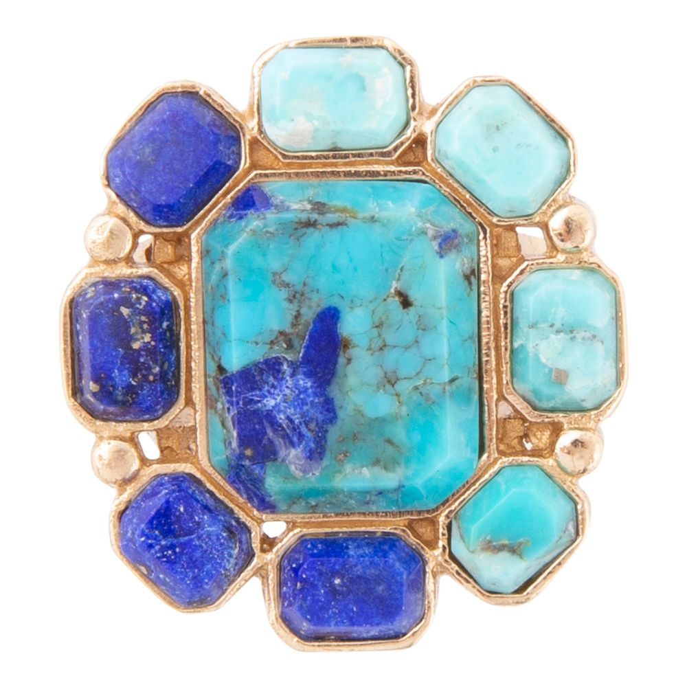 Duality blue lapis and turquoise golden statement ring, view 4