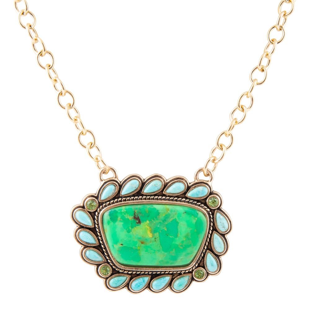 Legacy green and blue turquoise golden pendant necklace