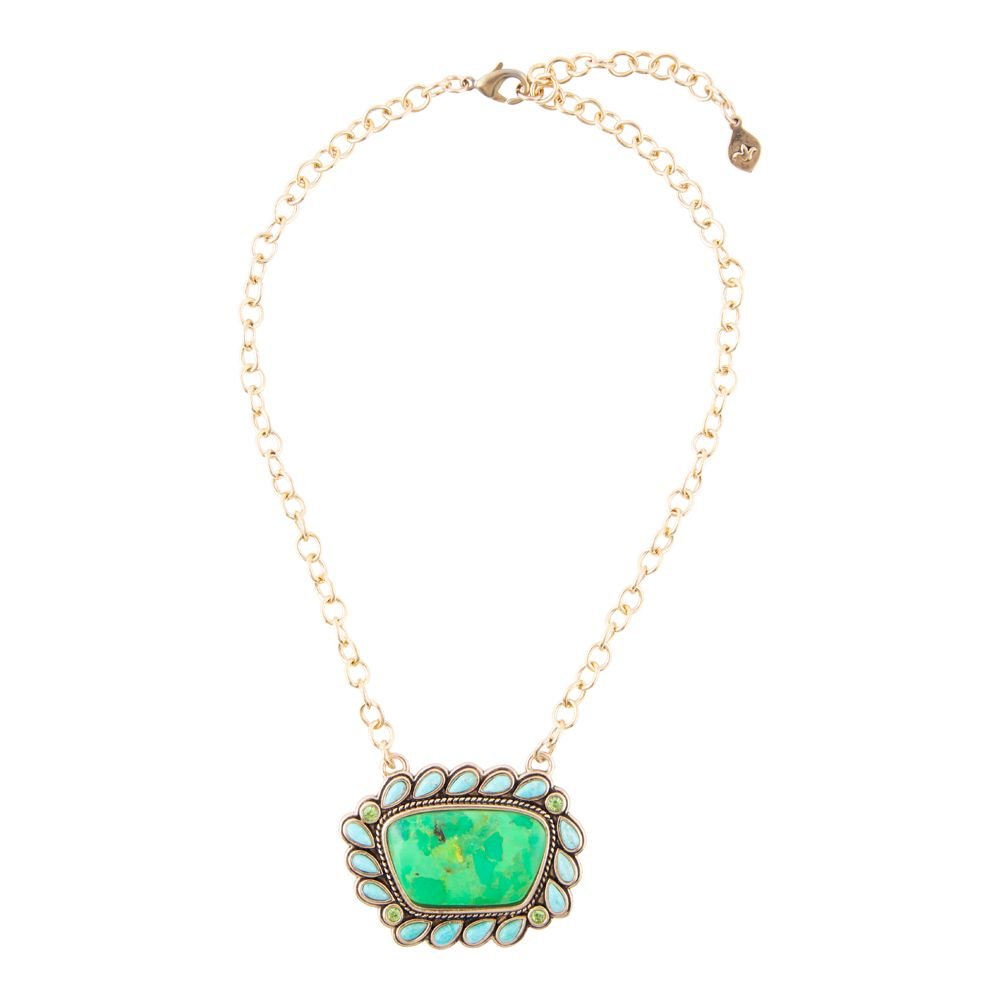 Legacy green and blue turquoise golden pendant necklace, view 4