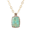 Jacquard turquoise pendant necklace with floral golden bronze setting