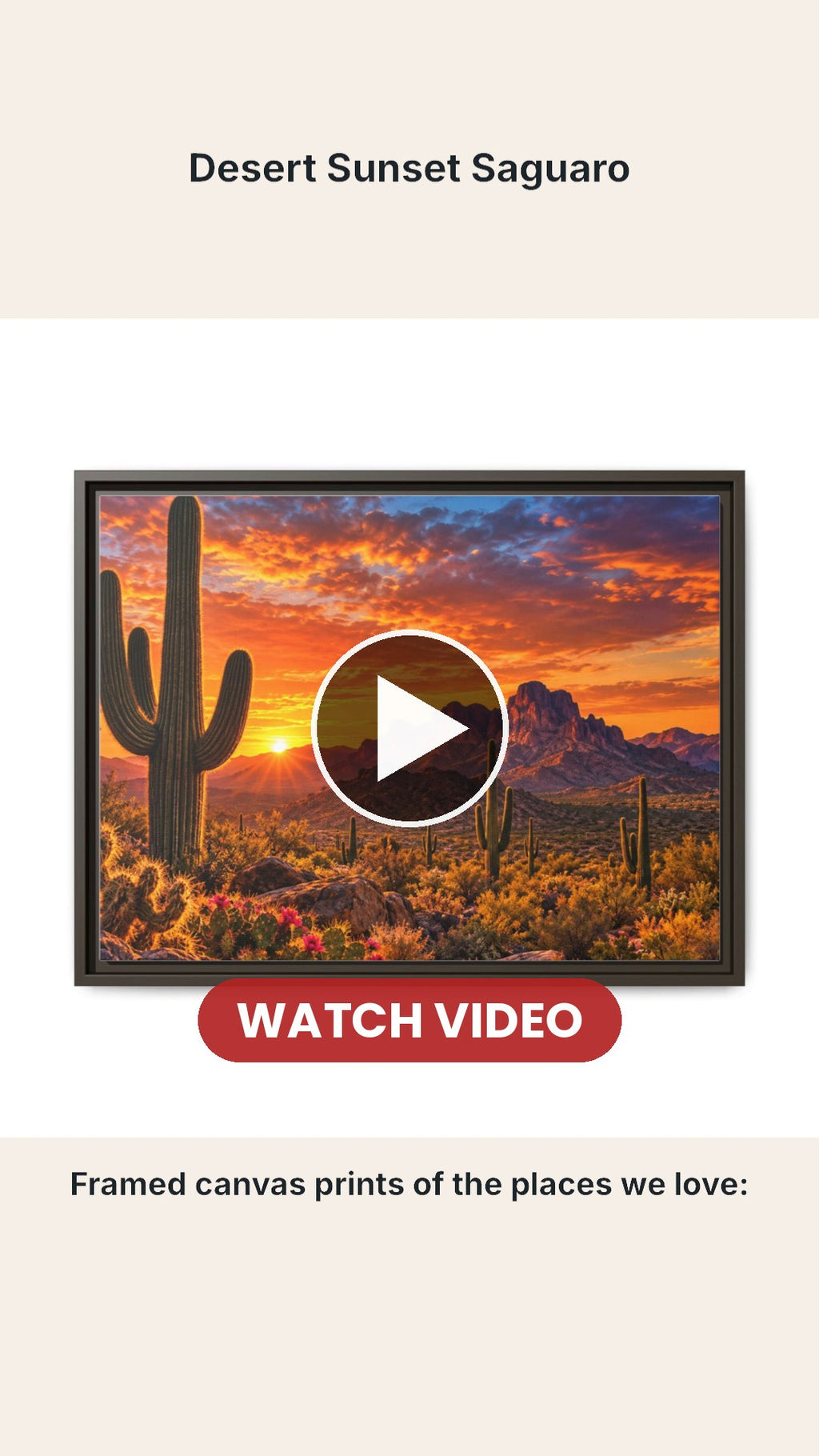 Arizona framed canvas prints video - Desert Sunset Saguaro, Phoenix Skyline at Night, Grand Canyon Sunset and Monument Valley Sunset, from $45.95