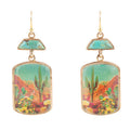 Sedona desert scene turquoise drop earrings in golden bronze