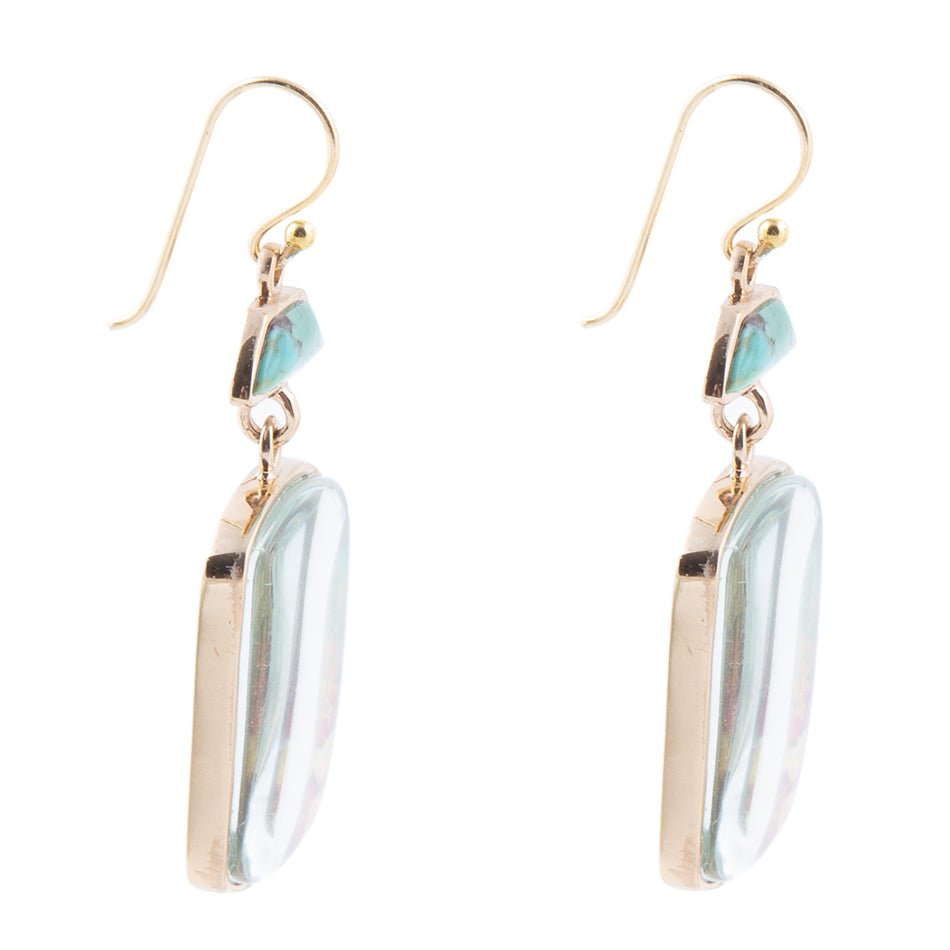 Sedona desert scene turquoise drop earrings in golden bronze, view 4