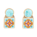 Talavera tile turquoise drop earrings in golden bronze