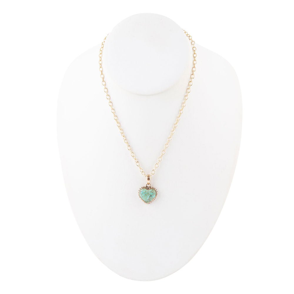 Genuine turquoise heart pendant on bronze chain necklace, view 4