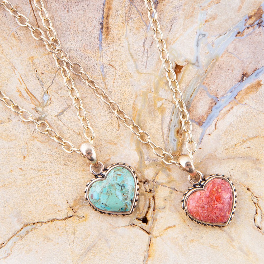 Genuine turquoise heart pendant on bronze chain necklace, view 5