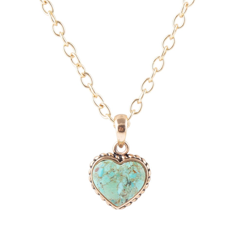 Genuine turquoise heart pendant on bronze chain necklace